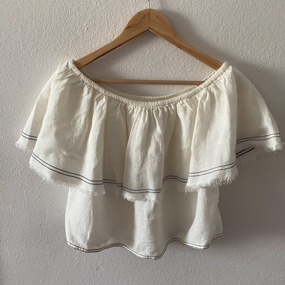 Off  the Shoulder White Cropped linen Blouse